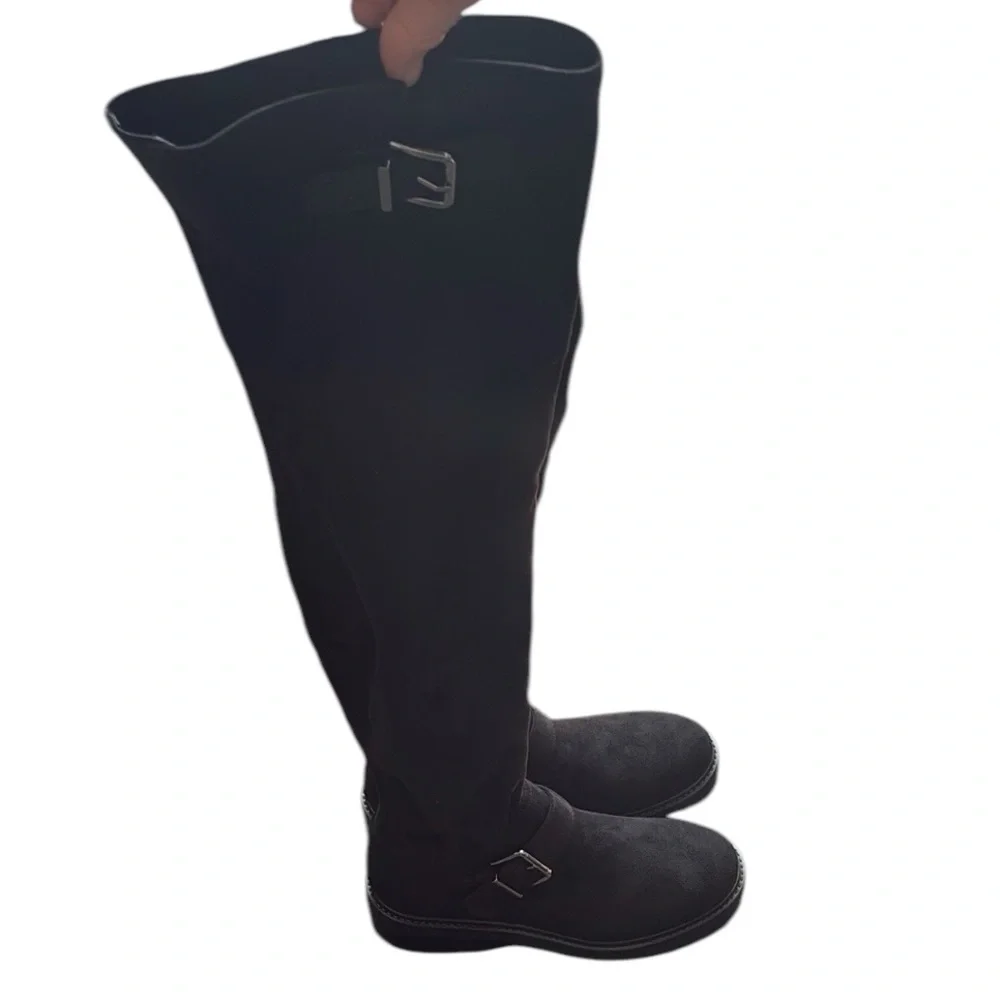 NEW In Box Marc Fisher Black Suede Ganven Lug Over The Knee Boot Size 7.5